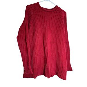 Lauren Ralph Lauren Womens Ribbed Knit Red Sweater Size 1X 100% Cotton Long Slee